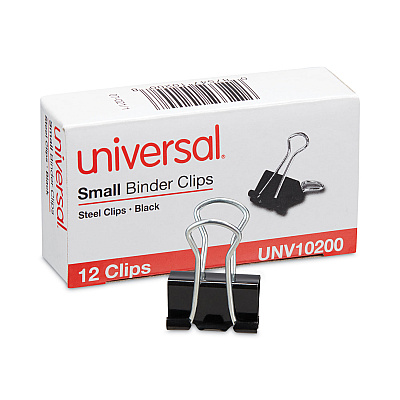 Universal Binder Clips, Small, Black/Silver, 12/Box (UNV10200)