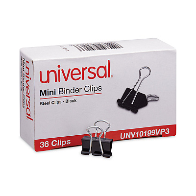 Universal Binder Clip Value Pack, Mini, Black/Silver, 36/Box (UNV10199VP3)