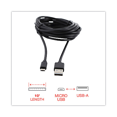 Innovera USB to Micro USB Cable, 10 ft, Black (IVR30013)