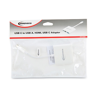 Innovera USB Type-C HDMI Multiport Adapter, HDMI/USB-C/USB 3.0, 0.65 ft, White (IVR50000)