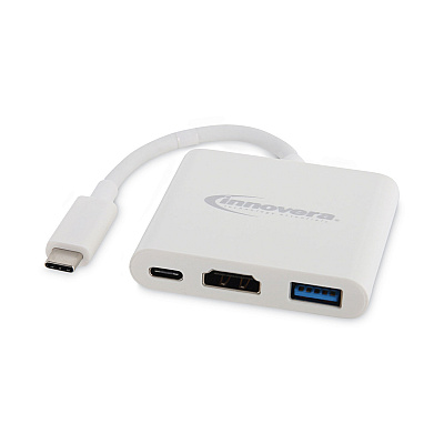 Innovera USB Type-C HDMI Multiport Adapter, HDMI/USB-C/USB 3.0, 0.65 ft, White (IVR50000)