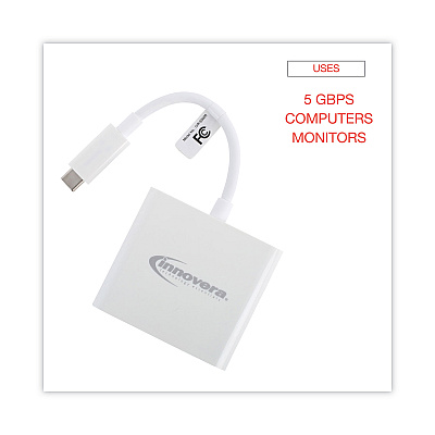 Innovera USB Type-C HDMI Multiport Adapter, HDMI/USB-C/USB 3.0, 0.65 ft, White (IVR50000)