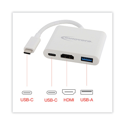 Innovera USB Type-C HDMI Multiport Adapter, HDMI/USB-C/USB 3.0, 0.65 ft, White (IVR50000)