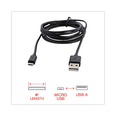 Innovera USB to Micro USB Cable, 6 ft, Black (IVR30008)