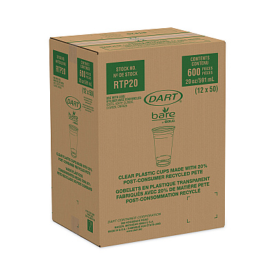 Dart Bare Eco-Forward RPET Cold Cups 20 oz, ProPlanet Seal, Leaf Design, Clear, 50/Pack, 12 Packs/Carton (DCCRTP20BARE)