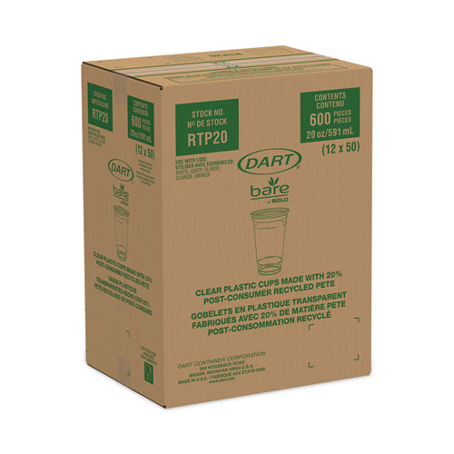 Dart Bare Eco-Forward RPET Cold Cups 20 oz, Leaf Design, Clear, 50/Pack, 12 Packs/Carton (RTP20BARE)
