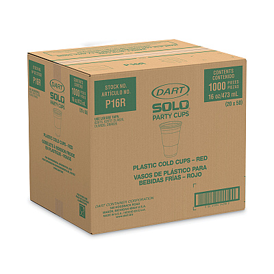 Dart SOLO Party Plastic Cold Drink Cups, 16 oz, Red, 50/Pack (DCCP16RPK)