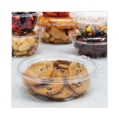 Dart Tamper-Resistant, Tamper-Evident Bowls with Flat Lid, 48 oz, 8.9" Diameter x 2.8"h, Clear, Plastic, 100/Carton (DCCCTR48BF)