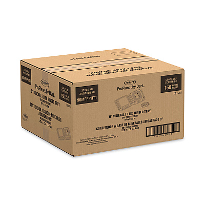 Dart Hinged Lid Containers, Single Compartment, 9 x 8.8 x 3, White, Plastic, 150/Carton (DCC90MFPPHT1)