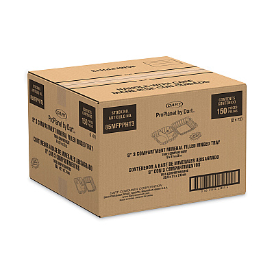 Dart Hinged Lid Containers, 3-Compartment, 8.3 x 8 x 3, White, Plastic, 150/Carton (DCC85MFPPHT3)