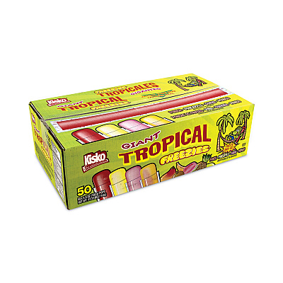 Kisko Giant Tropical Freezies Ice Pops, 5.5 oz Tube, Fruit Punch, Guava, Mango, Pineapple, 50/Carton (GRR20900478)