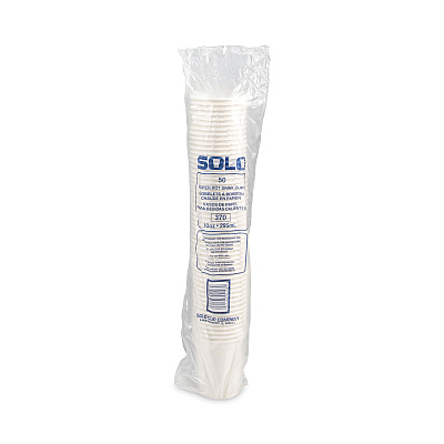 Solo Single-Sided Poly Paper Hot Cups, 10 oz, White, 50 Sleeve, 20 Sleeves/Carton (SCC370W)