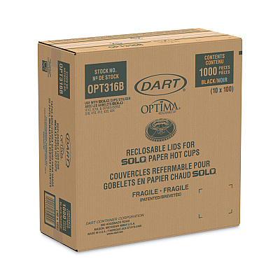 Dart Optima Reclosable Lids for Hot Paper Cups, Fits 10 oz to 24 oz Cups, Black, 1,000/Carton (SCCOPT316B)