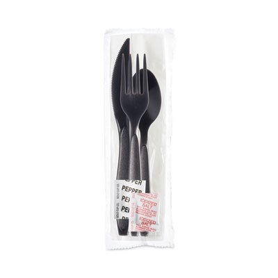 Solo Reliance Mediumweight Cutlery Kit, Knife/fork/spoon/salt/pepper/napkin, Black, 250 Kits/carton (SCCRSK8Y0004)