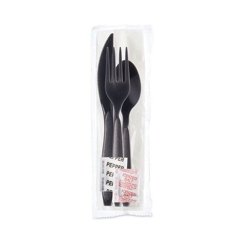 Solo Reliance Mediumweight Cutlery Kit, Knife/fork/spoon/salt/pepper/napkin, Black, 250 Kits/carton (RSK8Y0004)