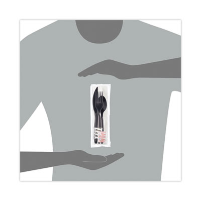Solo Reliance Mediumweight Cutlery Kit, Knife/fork/spoon/salt/pepper/napkin, Black, 250 Kits/carton (SCCRSK8Y0004)