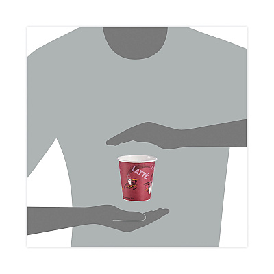 Solo Paper Hot Drink Cups in Bistro Design, 10 oz, Maroon, 1,000/Carton (SCC510SI)