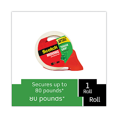 Scotch Tough Grip Moving Packaging Tape with Dispenser, 3" Core, 1.88" x 54.6 yds, Clear (MMM3500RD)