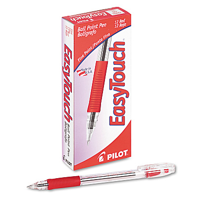 Pilot EasyTouch Ballpoint Pen, Stick, Fine 0.7 mm, Red Ink, Clear/Red Barrel, Dozen (PIL32003)