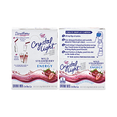 Crystal Light On-The-Go Sugar-Free Drink Mix, Wild Strawberry Energy, 0.13 oz Single-Serving, 30/Pack, 2 Packs/Carton (GRR30700158)