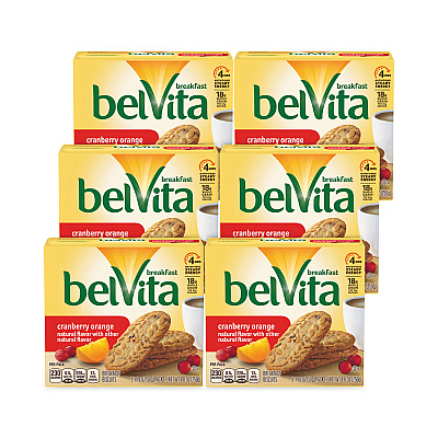 belVita Cranberry Orange Crunchy Breakfast Biscuits, 1.76 oz Packet of 6, 5 Packs/Box, 6 Boxes/Carton (GRR30700145)
