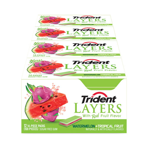 Trident Layers Gum, Watermelon & Tropical Fruit, 14/Pack, 12 Packs/Box, Delivered in 1-4 Business Days (30400053)