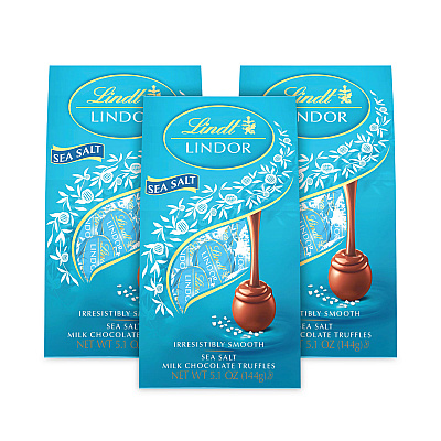 Lindt Lindor Truffles Milk Chocolate Sea Salt, 5.1 oz Bag, 3 Bags/Pack (GRR30101012)
