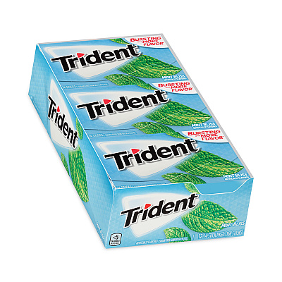 Trident Sugar-Free Gum, Mint Bliss, 14 Sticks/Pack, 12 Pack/Carton (GRR30400065)