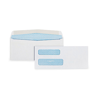 Quality Park Double Window Security-Tinted Check Envelope, #8 5/8, Commercial Flap, Gummed Closure, 3.63 x 8.63, White, 1,000/Box (QUA24532B)