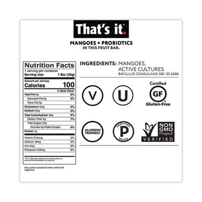 Thats it Nutrition Bar, Probiotic Mango Fruit, 1.2 oz Bar, 12/Carton, Ships in 1-3 Business Days (GRR30700239)