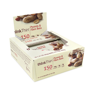 thinkThin High Protein Bars, Chunky Chocolate Peanut, 1.41 oz Bar, 10 Bars/Carton (GRR30700116)