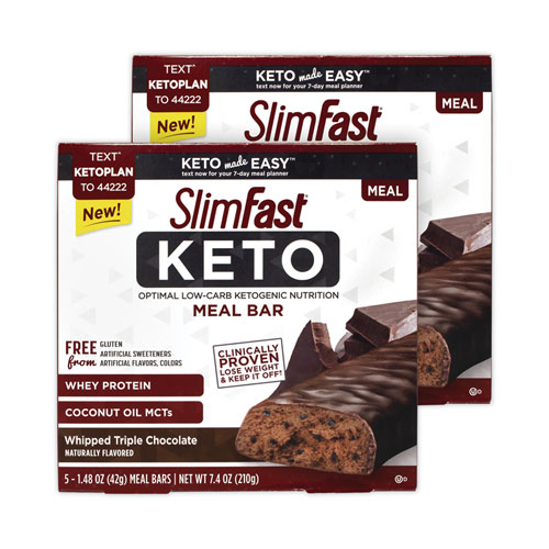 SlimFast Whipped Triple Chocolate Keto Meal Bar, 1.48 oz Bar, 5 Bars/Box, 2 Boxes, Delivered in 1-4 Business Days (30700129)