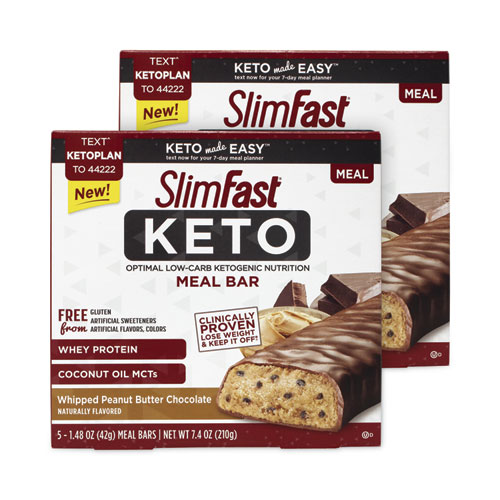 SlimFast Whipped Peanut Butter Chocolate Keto Meal Bar, 1.48 oz Bar, 5 Bars/Box, 2 Boxes, Delivered in 1-4 Business Days (30700128)