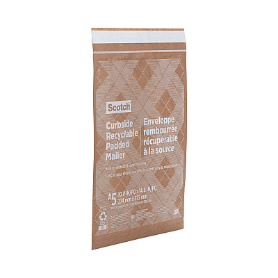 Scotch Curbside Recyclable Padded Mailer, #5, Bubble Cushion, Self-Adhesive Closure, 12 x 17.25, Natural Kraft, 100/Carton (MMMCR51)