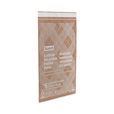 Scotch Curbside Recyclable Padded Mailer, #6, Bubble Cushion, Self-Adhesive Closure, 13.75 x 20, Natural Kraft, 50/Carton (MMMCR61)