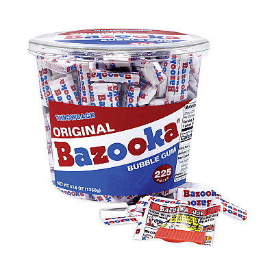 Bazooka Original Bubble Gum Tub, 47.6 oz Tub, 225 Pieces (GRR20900351)