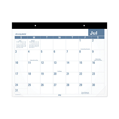 AT-A-GLANCE Academic Large Print Desk Pad, 21.75 x 17, White/Blue Sheets, 12 Month (July to June): 2025 to 2026 (SKLPAY32)