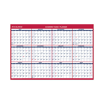 AT-A-GLANCE Academic Erasable Reversible Extra Large Wall Calendar, 48 x 32, White/Blue/Red, 12 Month (July to June): 2025 to 2026 (PM36AP28)
