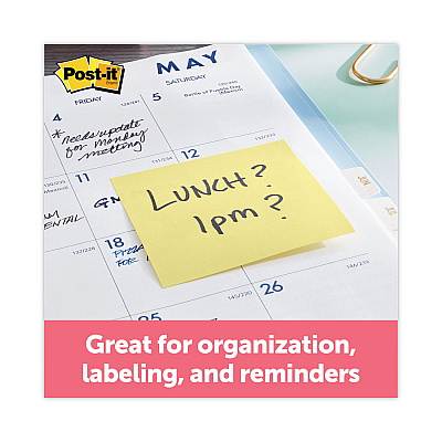 Post-it Notes Original Pads in Canary Yellow, 3" x 3", 100 Sheets/Pad (MMM654YWEA)