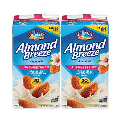 Blue Diamond Almond Breeze Almond Milk, Unsweetened Vanilla, 64 oz Carton, 2/Pack (GRR30700081)