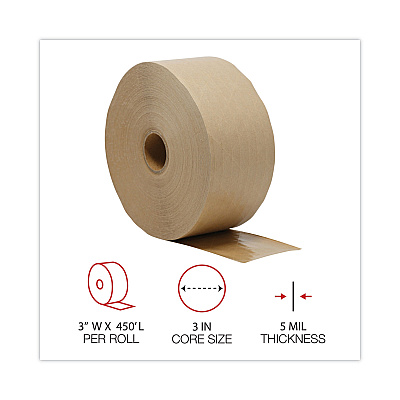 General Supply Glass-Fiber Reinforced Gummed Kraft Sealing Tape, 3" Core, 3" x 450 ft, Brown, 10/Carton (UNV44HD007)