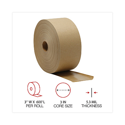 General Supply Gummed Kraft Sealing Tape, 3" Core, 3" x 600 ft, Brown, 10/Carton (UNV2800)