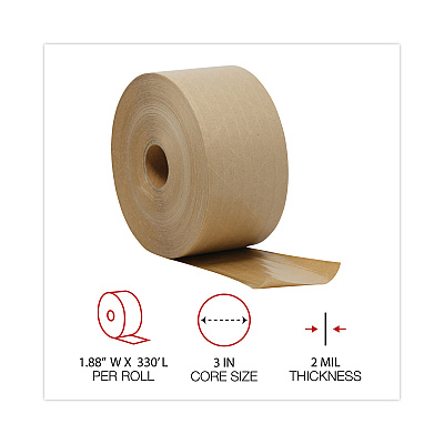 General Supply Glass-Fiber Reinforced Gummed Kraft Sealing Tape, 3" Core, 3" x 375 ft, Brown, 8/Carton (UNV7300)