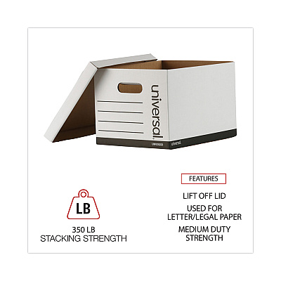 Universal Basic-Duty Economy Record Storage Boxes, Letter/Legal Files, 12" x 15" x 10", White, 10/Carton (UNV25223)