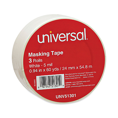 Universal General-Purpose Masking Tape, 3" Core, 24 mm x 54.8 m, Beige, 3/Pack (UNV51301)