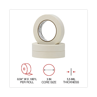 Universal General-Purpose Masking Tape, 3" Core, 24 mm x 54.8 m, Beige, 3/Pack (UNV51301)