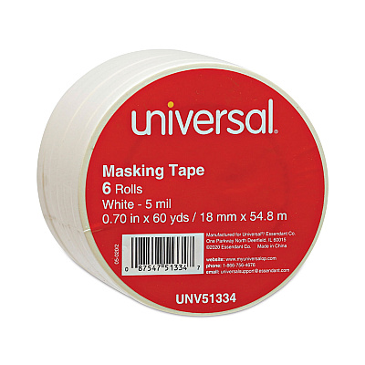 Universal Removable General-Purpose Masking Tape, 3" Core, 18 mm x 54.8 m, Beige, 6/Pack (UNV51334)