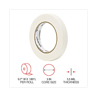 Universal Removable General-Purpose Masking Tape, 3" Core, 18 mm x 54.8 m, Beige, 6/Pack (UNV51334)