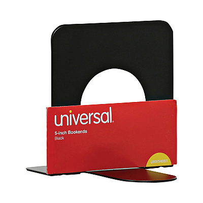 Universal Economy Bookends, Standard, 4.75 x 5.25 x 5, Heavy Gauge Steel, Black, 1 Pair (UNV54051)