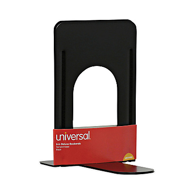 Universal Economy Bookends, Nonskid, 5.88 x 8.25 x 9, Heavy Gauge Steel, Black, 1 Pair (UNV54095)